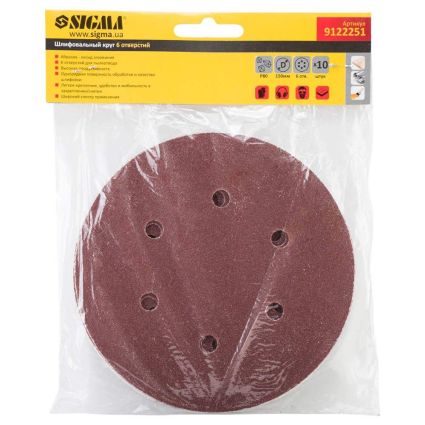 Шлифовальный круг 6 отверстий Ø150мм P80 (10шт) Sigma (9122251) - 5