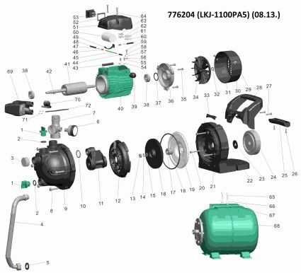 776204 Станция 1.1кВт 43м-10л/мин/8м-70л/мин (самовсас. насос) 24л - 4