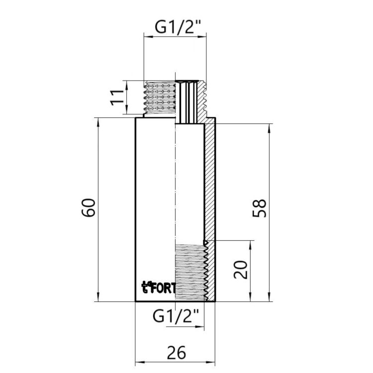 Thermo Alliance Forte Подовжувач хром. 1/2&amp;quot; ВЗ 60мм TAF1301560 - 2