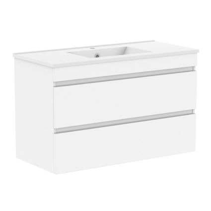 FIESTA комплект мебели 100см белый: тумба подвесная, 2 ящика + умывальник накладной арт 13-01-042F - 1