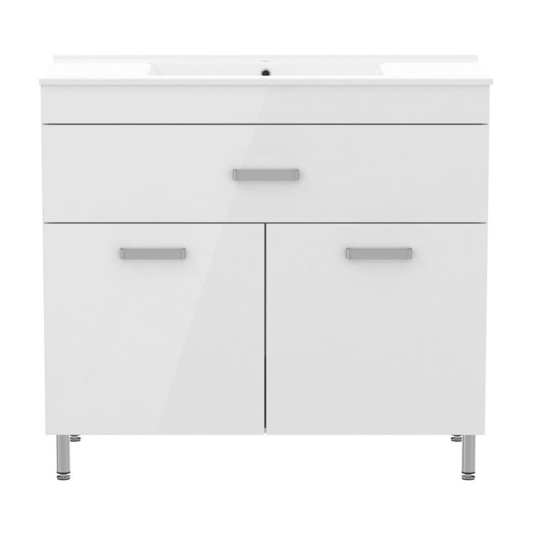 VELUM комплект мебели 90см, белый: тумба напольная, 1 ящик, 2 дверцы + умывальник накладной арт RZJ910 - 2