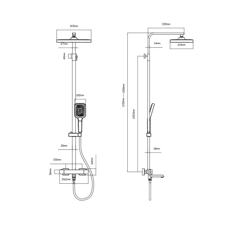 Душова система універсальна Qtap Sloup термостатична на три споживача (з виливом) QTSLO51103OC48217 Chrome - 2