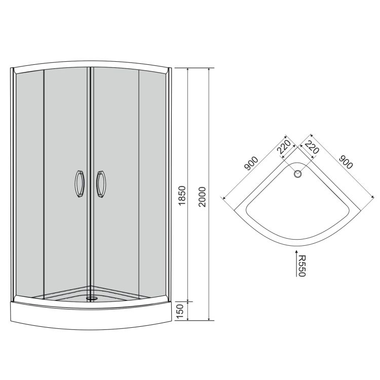 Комплект: BALATON душова кабіна 90*90*200см, акриловий піддон 15см + CENTRUM система душова змішувач-термостат для душу (Т-15510) - 2