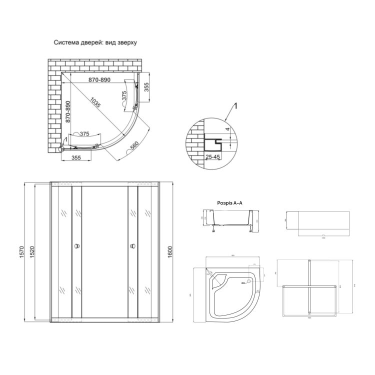 Душова кабіна Lidz Latwa SC90x90.SAT.HIGH.FR, скло Frost 4 мм + піддон з панеллю Kapielka - 2