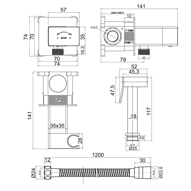 Набір для гігієнічного душу Qtap Inspai-Varius квадратний прогресивний картридж QTINSVARCRMV00440701 Chrome - 2