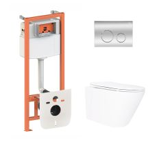 Готове рішення Qtap для ванної кімнати: підвісний унітаз Swan Ultra Quiet 520x360x320 + комплект інсталяції Nest 4 в 1 (кругла клавіша Chrome)