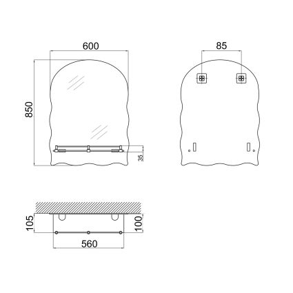 Зеркало Lidz Anny 600х850х106 настенное с прямоугольной полочкой с дугообразным верхом и фигурными боками LD78AN6085 - 2