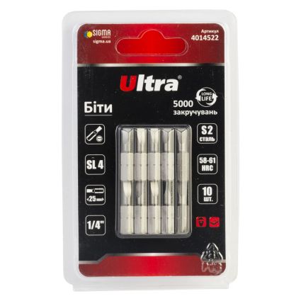 Біти SL4×25мм ¼ &amp;quot; 10шт S2 (блістер) ULTRA (4014522) - 1