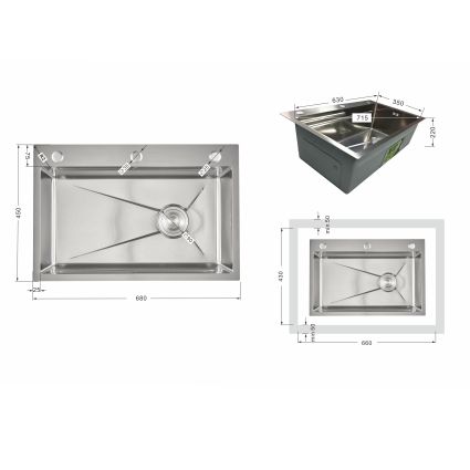 Мийка для кухні інтегрована Lidz Handmade H6845 Brushed Steel 3,0/1,0 мм LDH6845BRU49455 - 2