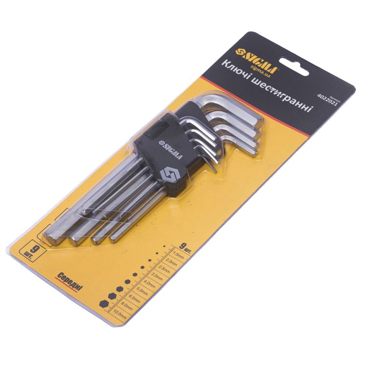 Ключі шестигранні 9шт 1,5-10мм CrV (середні) Sigma (4022021) - 8