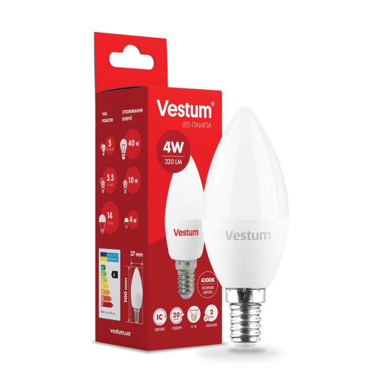 Лампа LED Vestum C37 4W 4100K 220V E14 - 1
