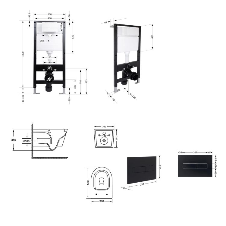 Готове рішення Qtap для ванної кімнати: підвісний унітаз Jay Ultra Quiet 520x360x320 + комплект інсталяції Standard (лінійна клавіша Black) - 2