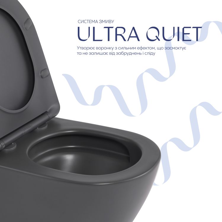 Унітаз підвісний Qtap Robin Ultra Quiet 520×365×340 мм, Anthracite, з сидінням Slim Duroplast / Soft-close / Quick Release QTROB26AN48995 - 5