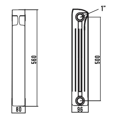 Радиатор биметаллический AQUAVITA 500/96 (190Вт) /10 - 3