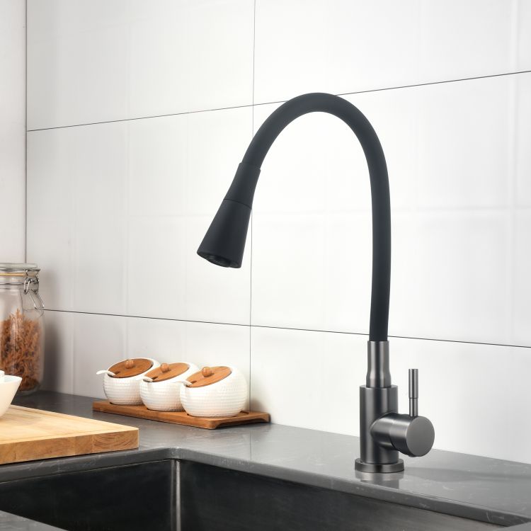 Змішувач для кухні Lidz Aria 015F31 (k35) з гнучким виливом LDARI015F31BGRP49566 Graphite/Black - 9