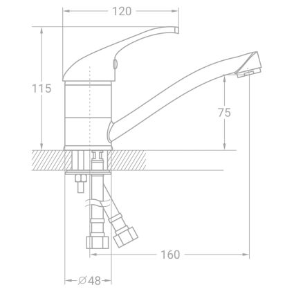 Змішувач TN Ø35 для кухні гусак прямий 150мм на шпильці TAU (TN-2B142C) - 2