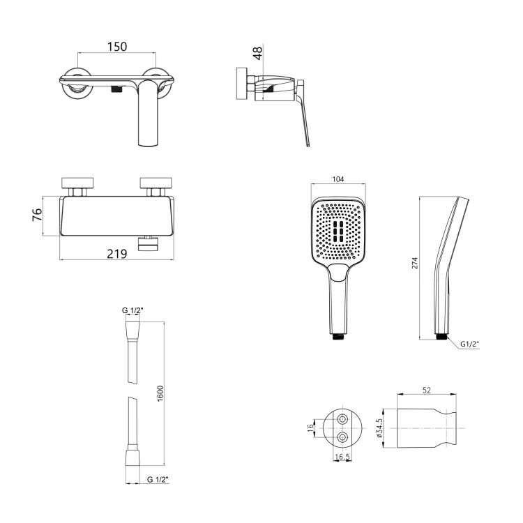 Акційний набір Qtap: Змішувач для душу Slavonice QTSLA266CRM45907+Лійка Rucni QTRUC125CRM45954+Шланг Hadice QTHADPVC160C+Тримач QTCRMA030 - 2