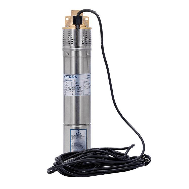 Насос вихревой 1.1кВт H 98(39)м Q 45(30)л/мин Ø96мм 10м кабеля WETRON 4SKmw150M (778332) - 1