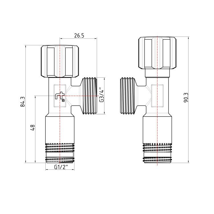 Кран кутовий Thermo Alliance Forte 1/2&amp;quot;З×3/4&amp;quot;З, хром TAF341W1520 - 2