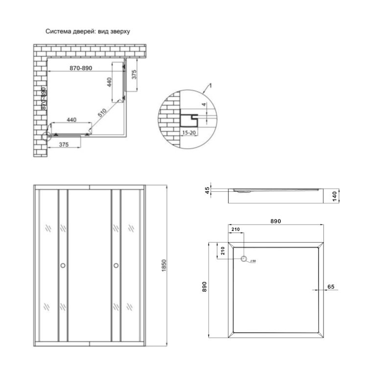 Душова кабіна Lidz Wawel SC90x90.SAT.LOW.GR, скло тон. 4 мм + піддон KAPIELKA ST90x90х14 Lidz - 2