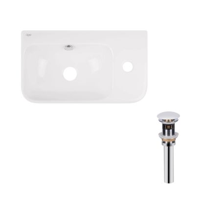 Комплект Qtap Tern: Раковина подвесная прямоугольная правая 450х260х155 мм White + Донный клапан PU02O - 1