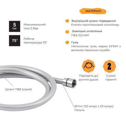 Шланг для душа Lidz (CRM)-50 09 150 00 - 3