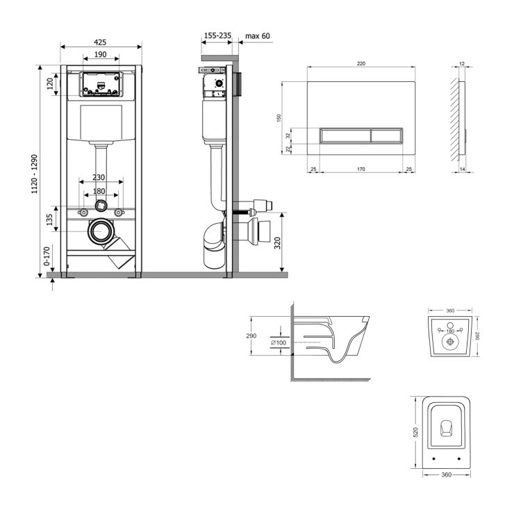 Готове рішення Qtap для ванної кімнати: підвісний унітаз Crow Ultra Quiet 520x360x290 + комплект інсталяції Nest 4 в 1 (лінійна клавіша White) - 2