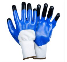 Рукавички трикотажні з частковим нітриловим покриттям посилені пальці р9 (синьо-чорні манжет) Sigma (9443631)