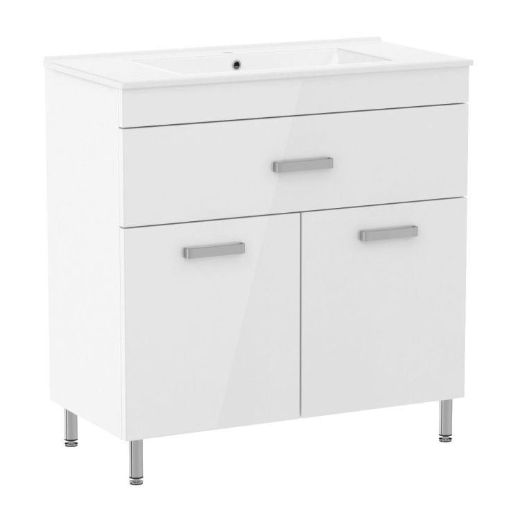VELUM комплект мебели 80см, белый: тумба напольная, 1 ящик, 2 дверцы + умывальник накладной арт RZJ815 - 1
