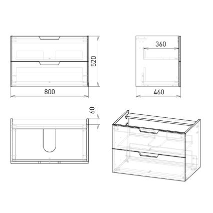 LIBRA комплект меблів 80см білий: тумба підвісна, 2 ящика + умивальник накладний арт 15-41-80 - 2