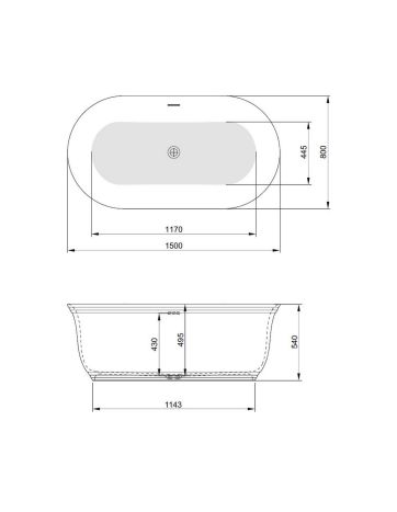 Ванна отдельностоящая POOL SPA TUSCAN 150x80, с интегр. сливом-переливом и донным клапаном «click-clack» (хром) - 3