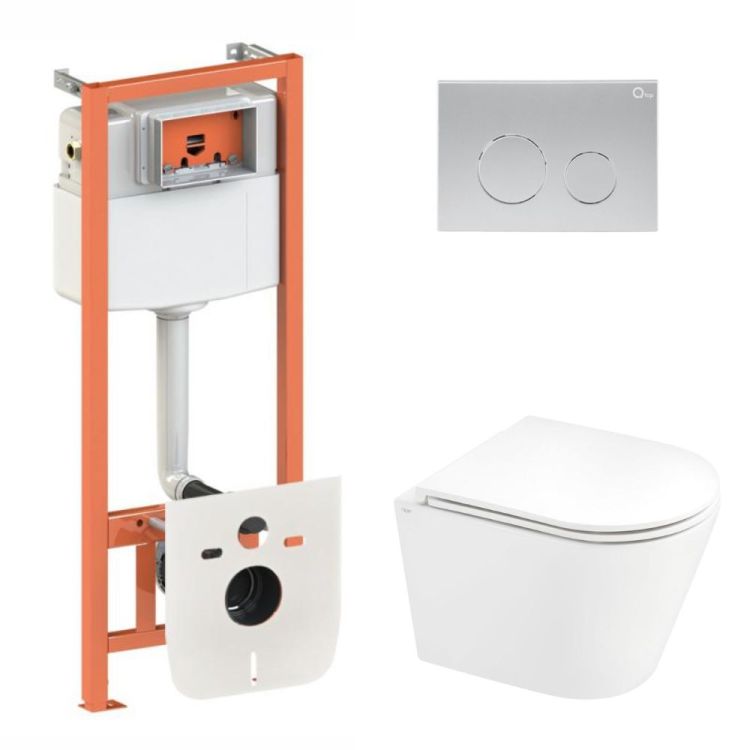 Комплект: Qtap Scorpio Ultra Quiet подвесной унитаз QT1433053EUQW + Nest комплект установки 4в1 (круглая клавиша Satin) QT0133M425 + M11111SAT - 1