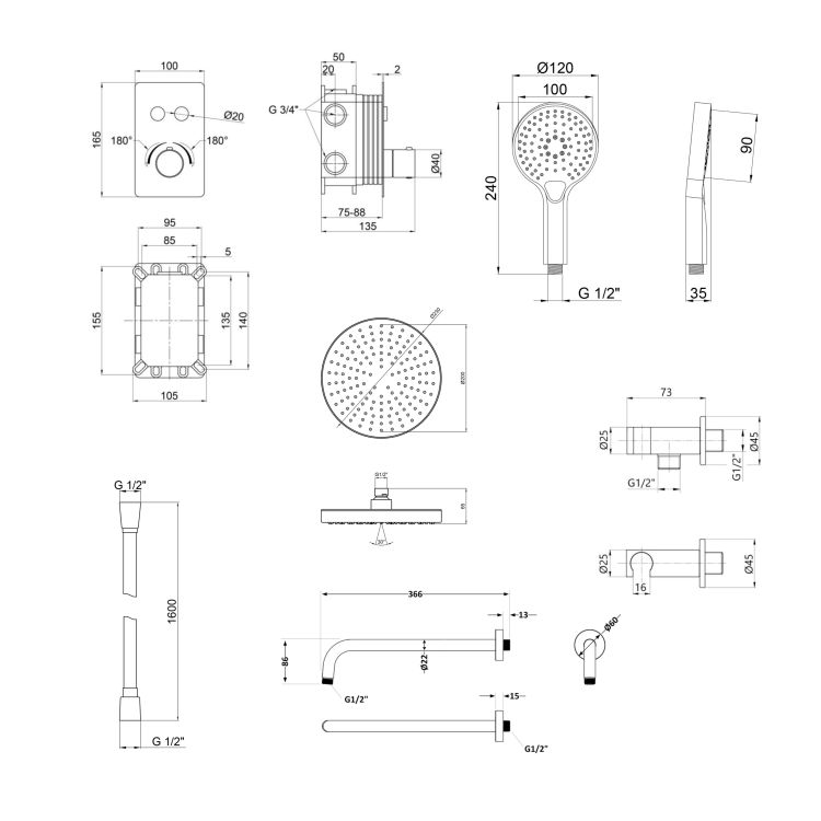 Акційний набір Qtap: Змішувач для душу Votice QTVOT6442T105NKB+Лійка QTHLAVA228O1ZBB+Лійка QTRUCA120O3KBB+Шланг QTHADPVCSQ160B+Підключення+Кронштейн - 2