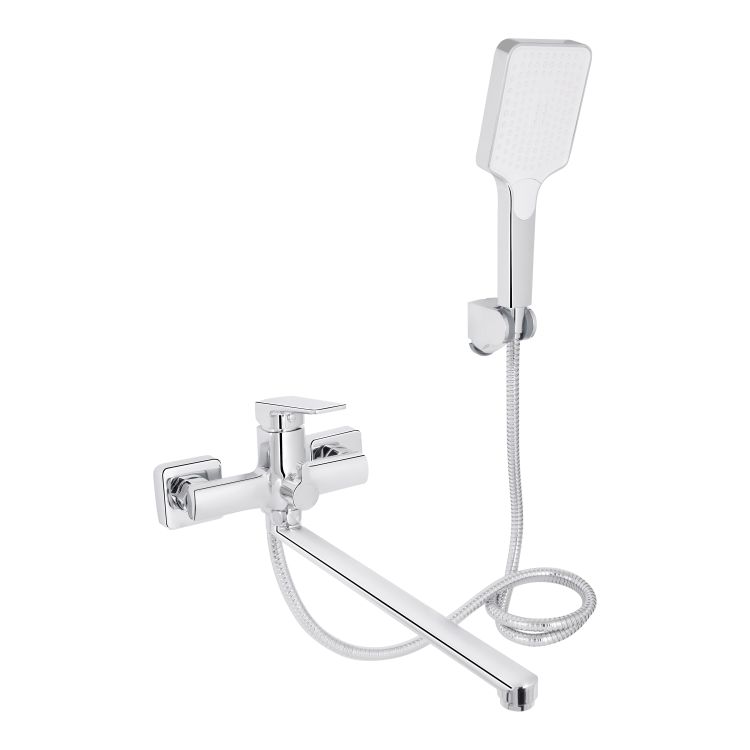 Змішувач для ванни Qtap Crow з довгим поворотним виливом та душовим гарнітуром QTCRO260CRM48647 Chrome - 1