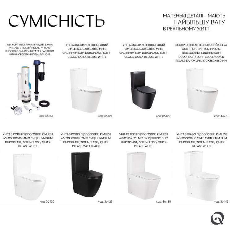 Qtap WDI комплект арматури для бачка унітазу з подвійною круглою кнопкою змиву 4,8 см та клапаном нижньої подачі води, 3 / 6L CHR - 5
