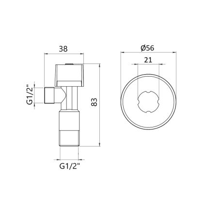 Кран угловой 1/2*1/2 с вентиль.буксой Forte 344 - 2