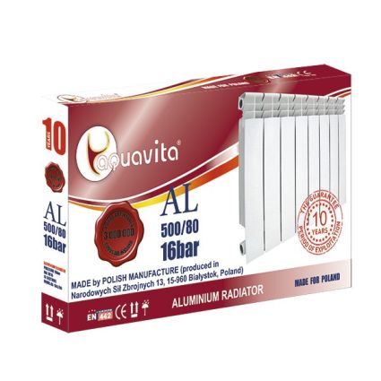 Секция литого радиатора алюминиевого AQUAVITA 500/80 NEW, 16 бар - 1