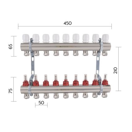 Колектор латунний з витратомірами та євроконусами Thermo Alliance Standart 1&amp;quot; на 9 виходів TAS235W9E - 2