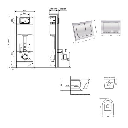 Готове рішення Qtap для ванної кімнати: підвісний унітаз Swan Ultra Quiet 520x360x320 + комплект інсталяції Nest 4 в 1 (кругла клавіша Satin) - 2