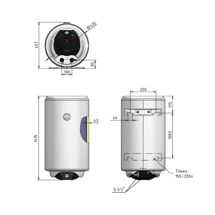 Водонагрівач електричний Thermo Alliance Spectra 150 л вертикальний, сухий керамічний ТЕН 2,0 кВт, d 435 мм - 2