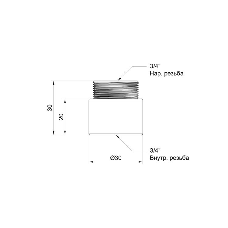 Удлинитель хром 3/4&amp;quot; 20 мм SD1302020 - 2