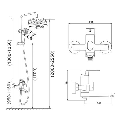 Душова система універсальна Lidz Latwa 1031 на три споживача (з виливом) (k35) White LDLAT1031WHI48994 - 2