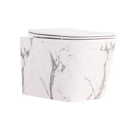 Унітаз підвісний Qtap Tern Ultra Quiet 520×345×325 мм, Marble, з сидінням Slim Duroplast / Soft-close / Quick Release QTTER26MR49002 - 1