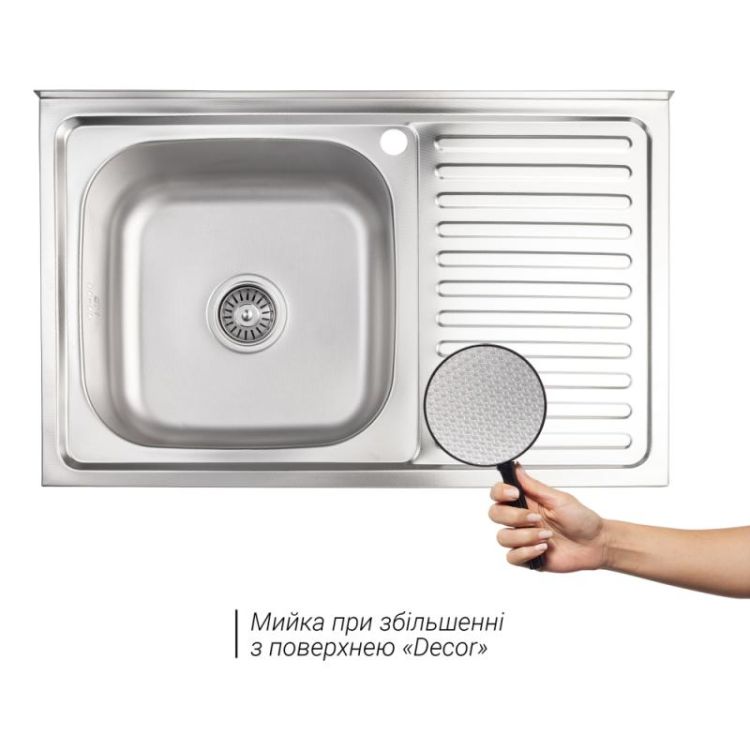 Кухонна мийка Lidz 5080-L Decor 0,8 мм (LIDZ5080LDEC06) - 3