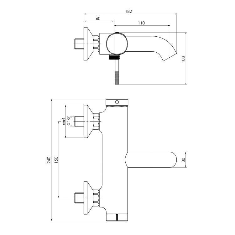 BRENTA смеситель для ванны, граф.хром, 35 мм - 2