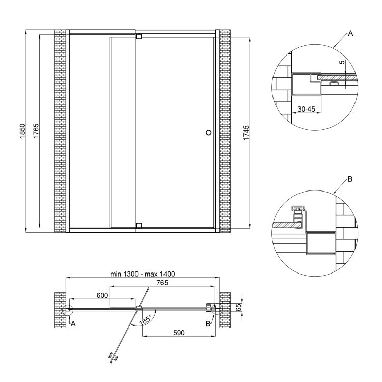 Душевая дверь в нишу Qtap Pisces WHI2013-14.CP5 130-140x185 см, стекло Pattern 5 мм - 2
