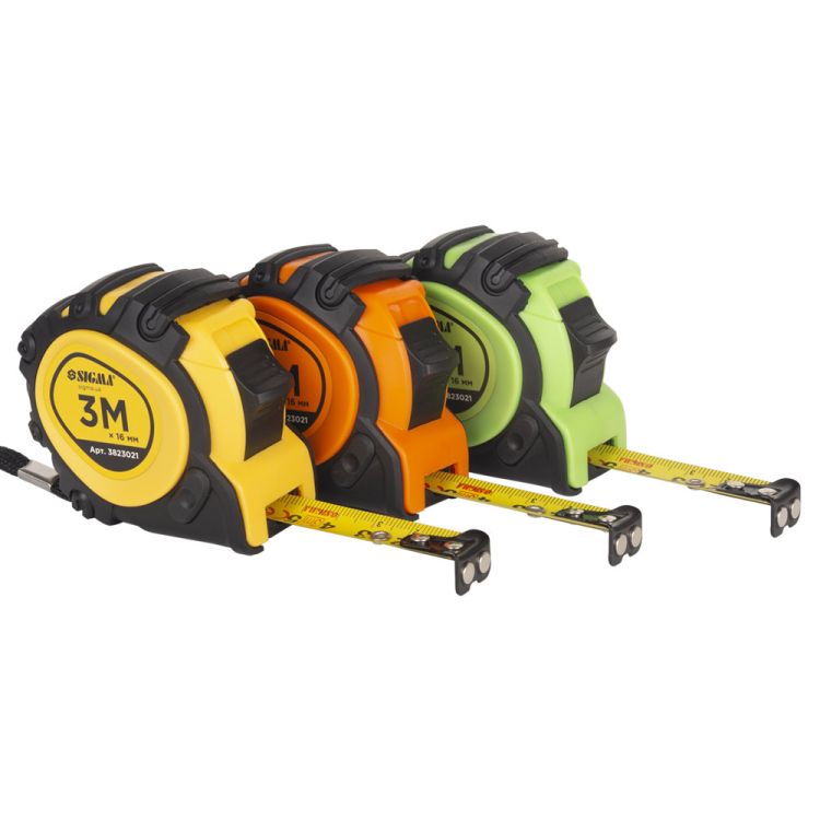 Рулетка магнитная обрезиненная JT фиксатор+тормоз 3м×16мм SIGMA (3823021) - 7