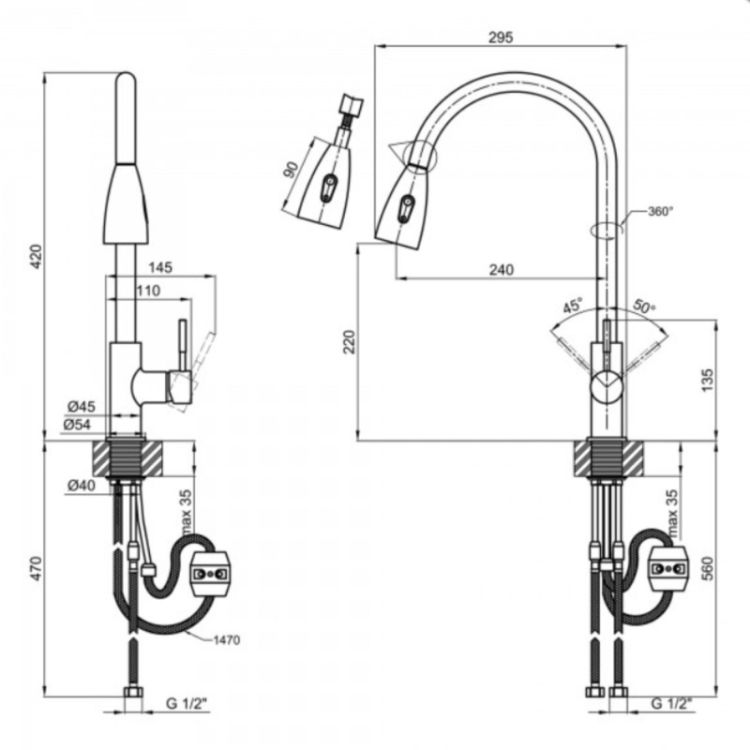 Смеситель д/кухни Aria 015FLT, Nickel (k35) с выдвижной мультифункцион. - 6