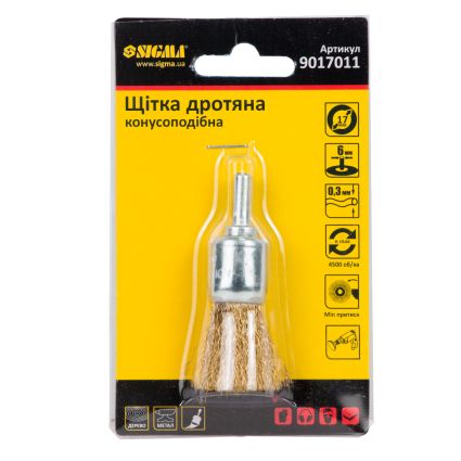 Щетка проволочная конусообразная Ø17мм хвостовик Ø6мм (латунированная) Sigma (9017011) - 2