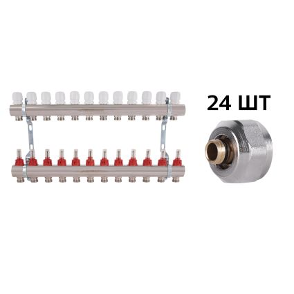 Комплект: Thermo Alliance Standart Колектор латунний з витратомірами 1&amp;quot;х12 SD235W12 + SD Євроконус 3/4''х16×2 SD346 - 1